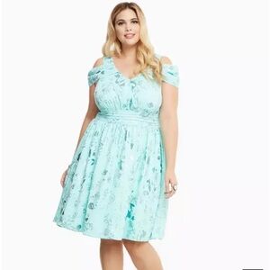 Disney Little Mermaid Aqua Floral Cold-Shoulder Midi Dress
